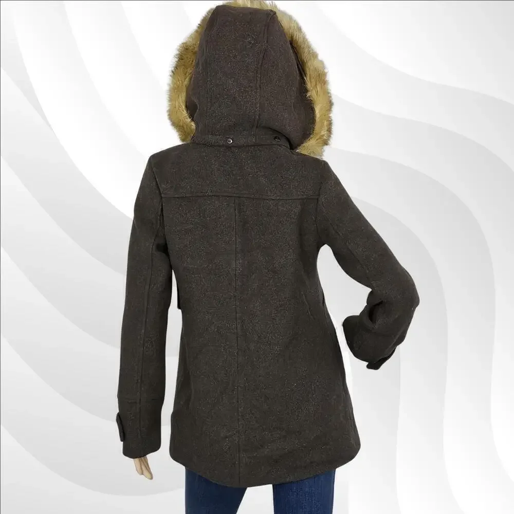 2/$50 NWOT Coffeeshop NY Twilight Plum Wool Blend Coat w/ Faux Fur Hood Size S - Picture 2 of 8